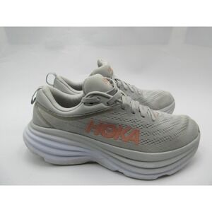 Hoka Bondi 8 Shoes Womens Size 9.5 Gray Harbor Mist Lunar Rock Running Sneakers
